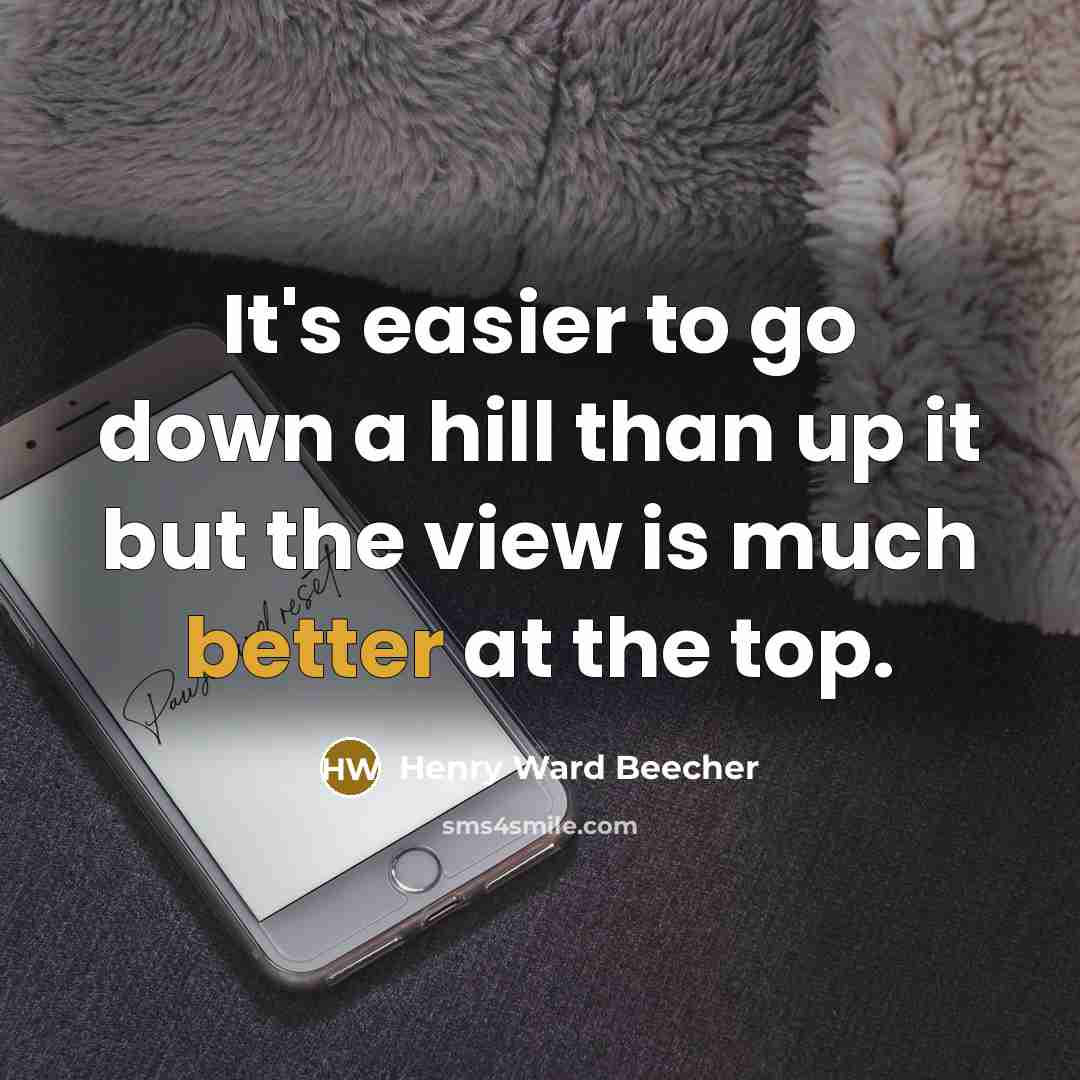 “It's easier to go down a hill than up it but the view is much better at the top.” quote by Henry Ward Beecher
