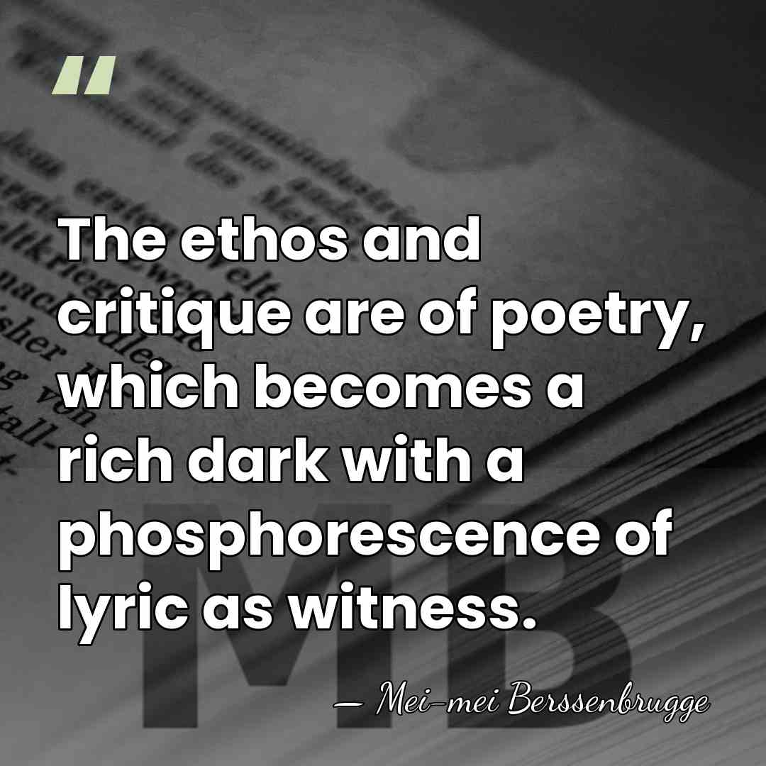 The ethos and critique are of poetry, which becomes a rich dark&hellip; - Mei-mei Berssenbrugge
