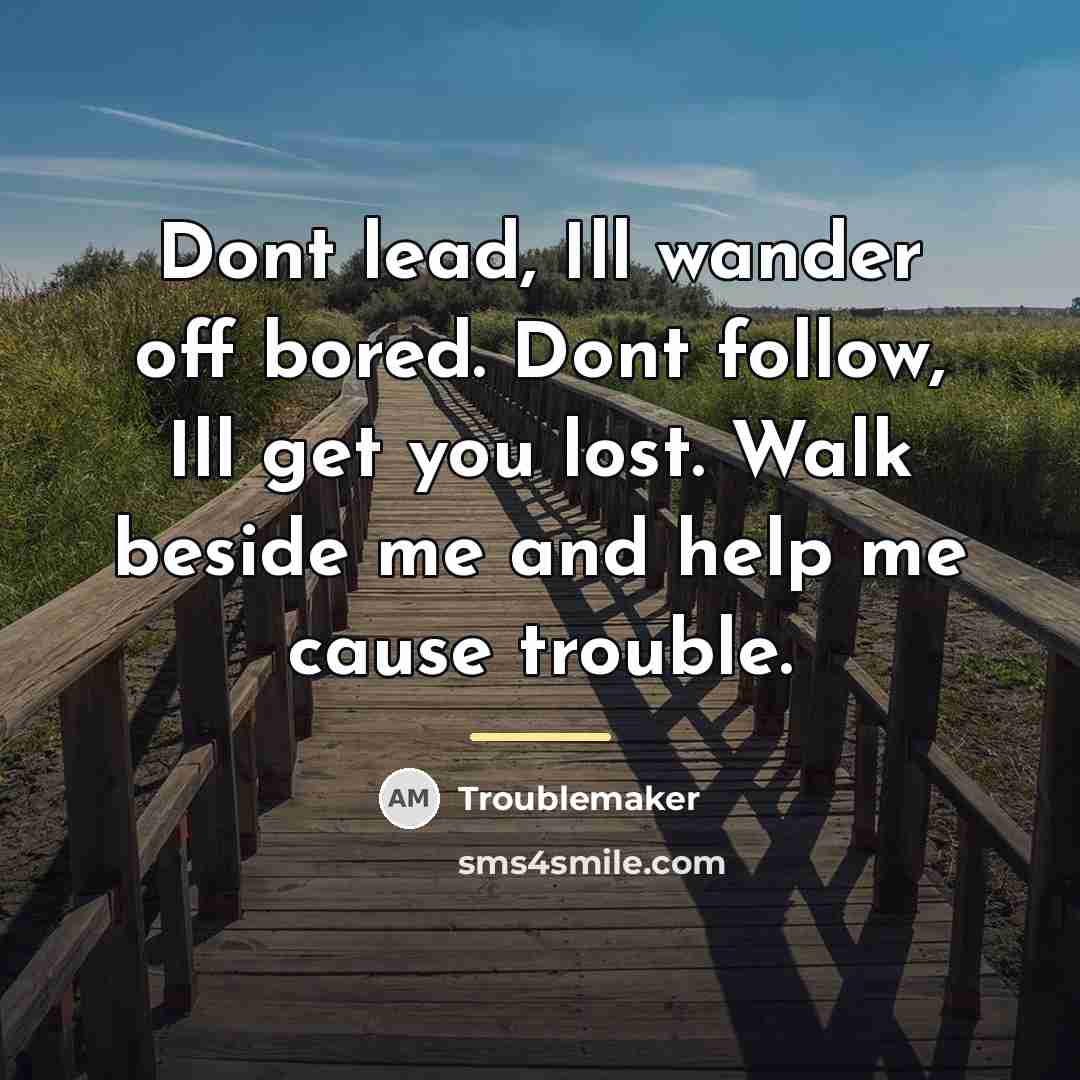 “Dont lead, Ill wander off bored. Dont follow, Ill get…” quote by Troublemaker