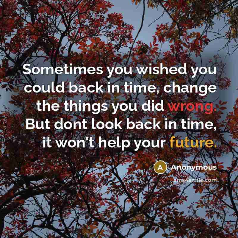 “Sometimes you wished you could back in time, change the things you did wrong. But dont look back in time, it won't help your future.” quote by Anonymous