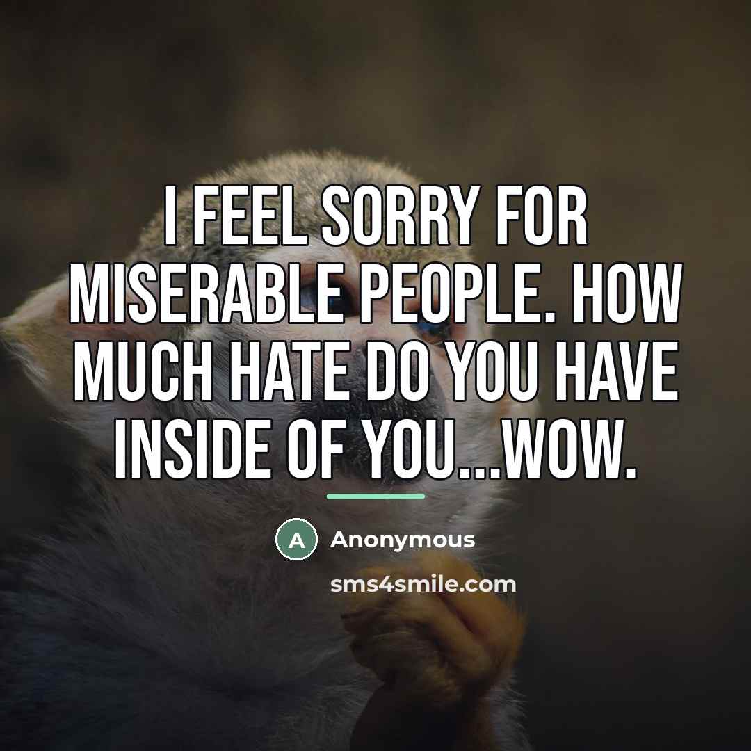 “I feel sorry for miserable people. How much hate do…” quote by Anonymous