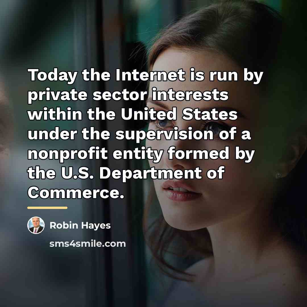 “Today the Internet is run by private sector interests within…” quote by Robin Hayes