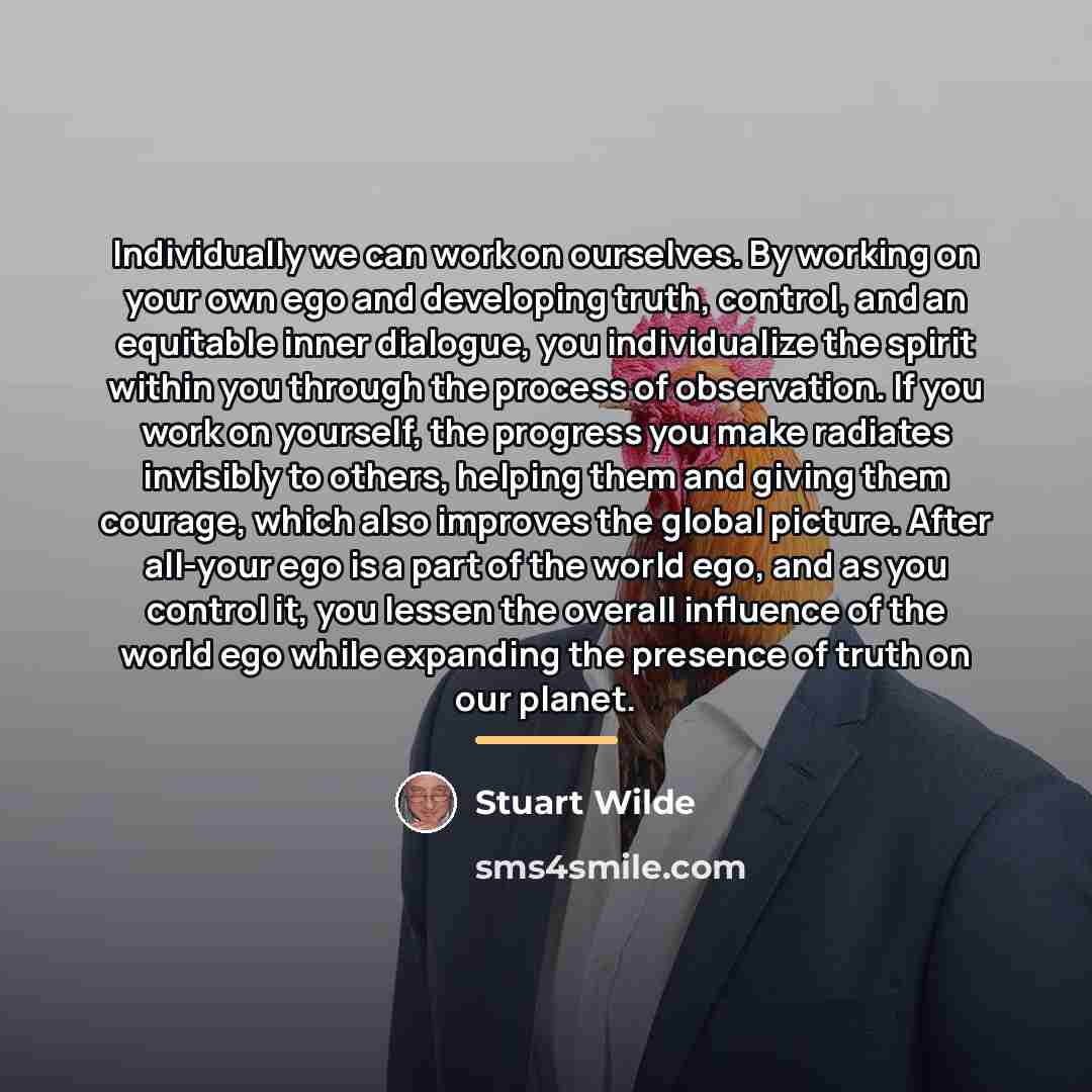 “Individually we can work on ourselves. By working on your…” quote by Stuart Wilde