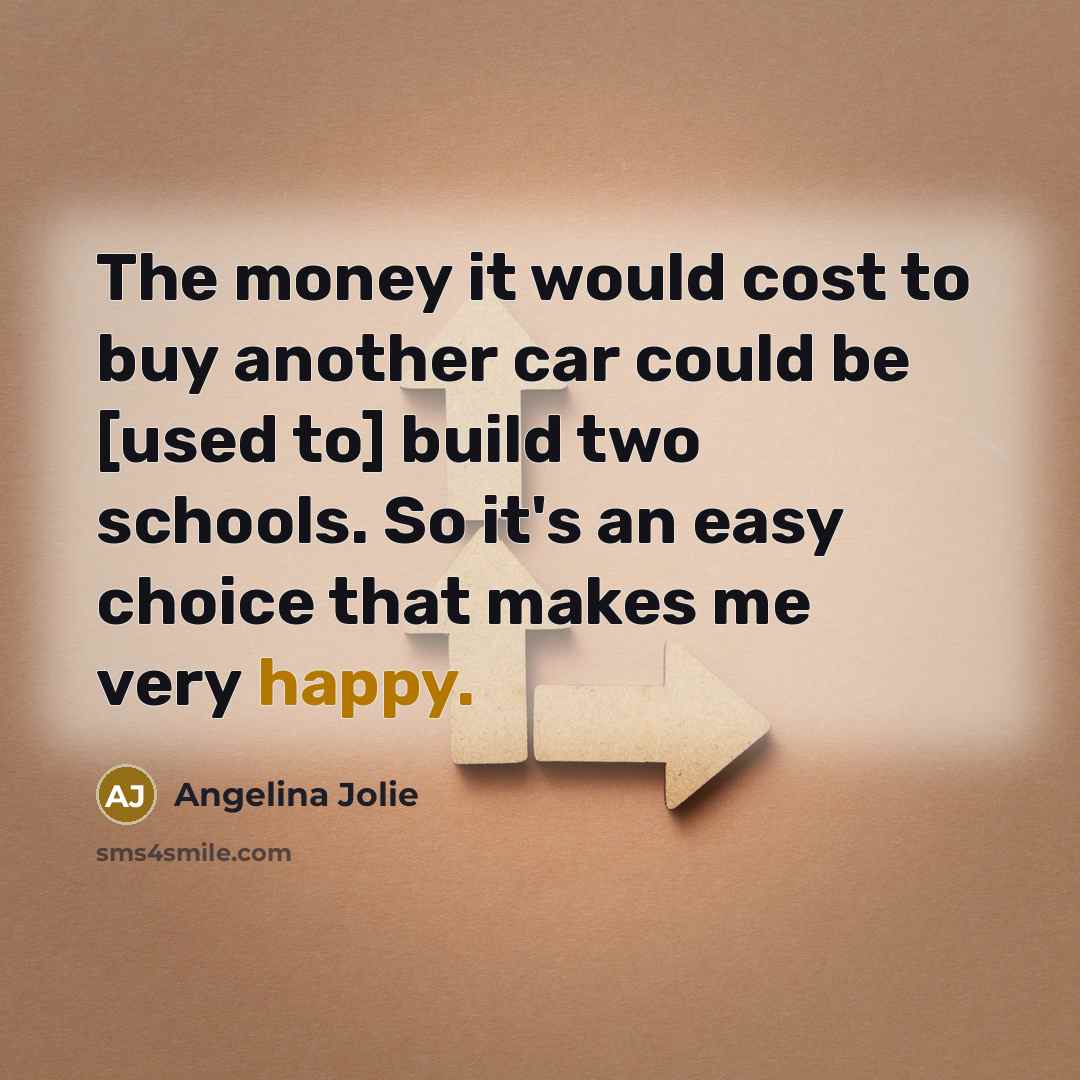 “The money it would cost to buy another car could…” quote by Angelina Jolie