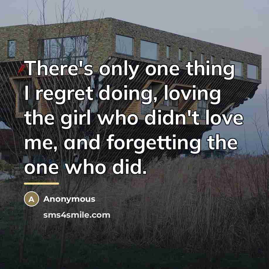 “There's only one thing I regret doing, loving the girl…” quote by Anonymous
