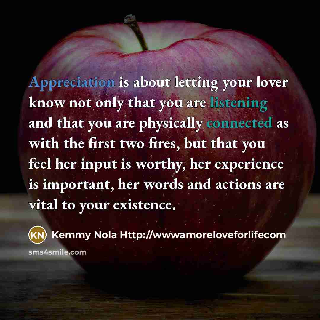 “Appreciation is about letting your lover know not only that…” quote by Kemmy Nola Http://wwwamoreloveforlifecom