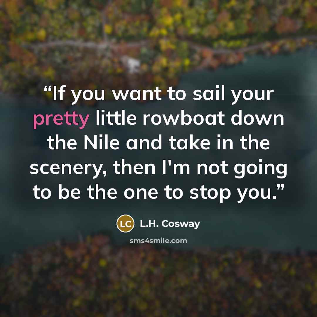 “If you want to sail your pretty little rowboat down the Nile and take in the scenery, then I'm not going to be the one to stop you.” quote by L.H. Cosway