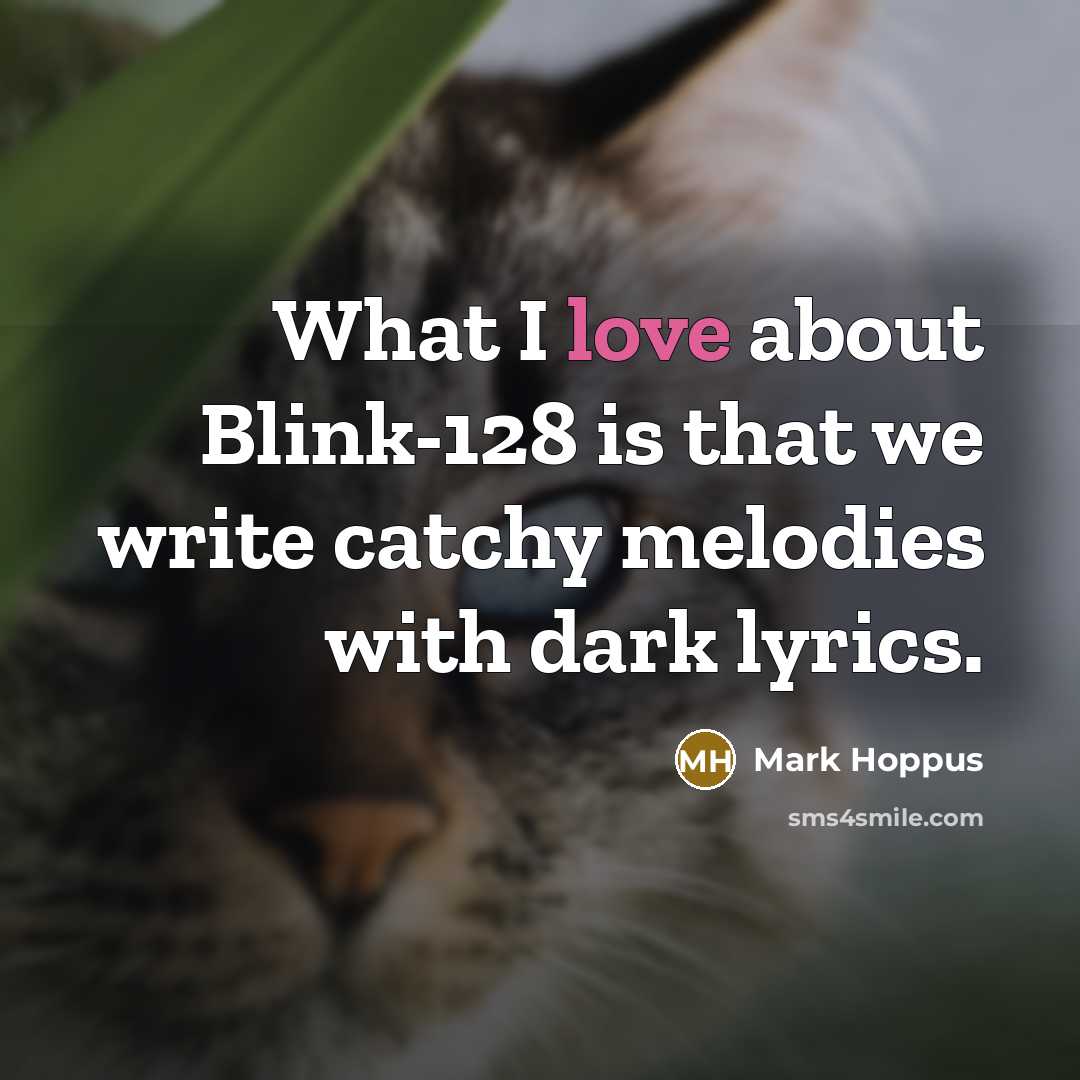 “What I love about Blink-128 is that we write catchy…” quote by Mark Hoppus