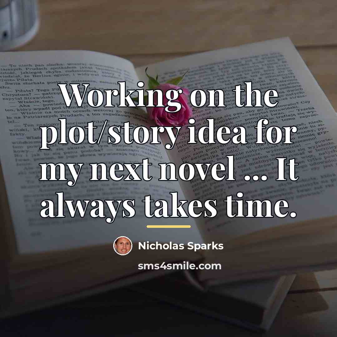 “Working on the plot/story idea for my next novel ...…” quote by Nicholas Sparks