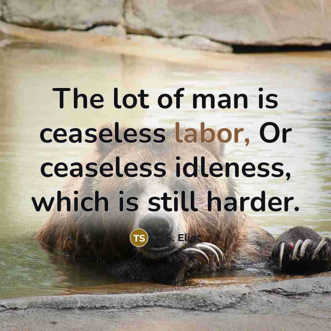 “The lot of man is ceaseless labor, Or ceaseless idleness,…” quote by T. S. Eliot