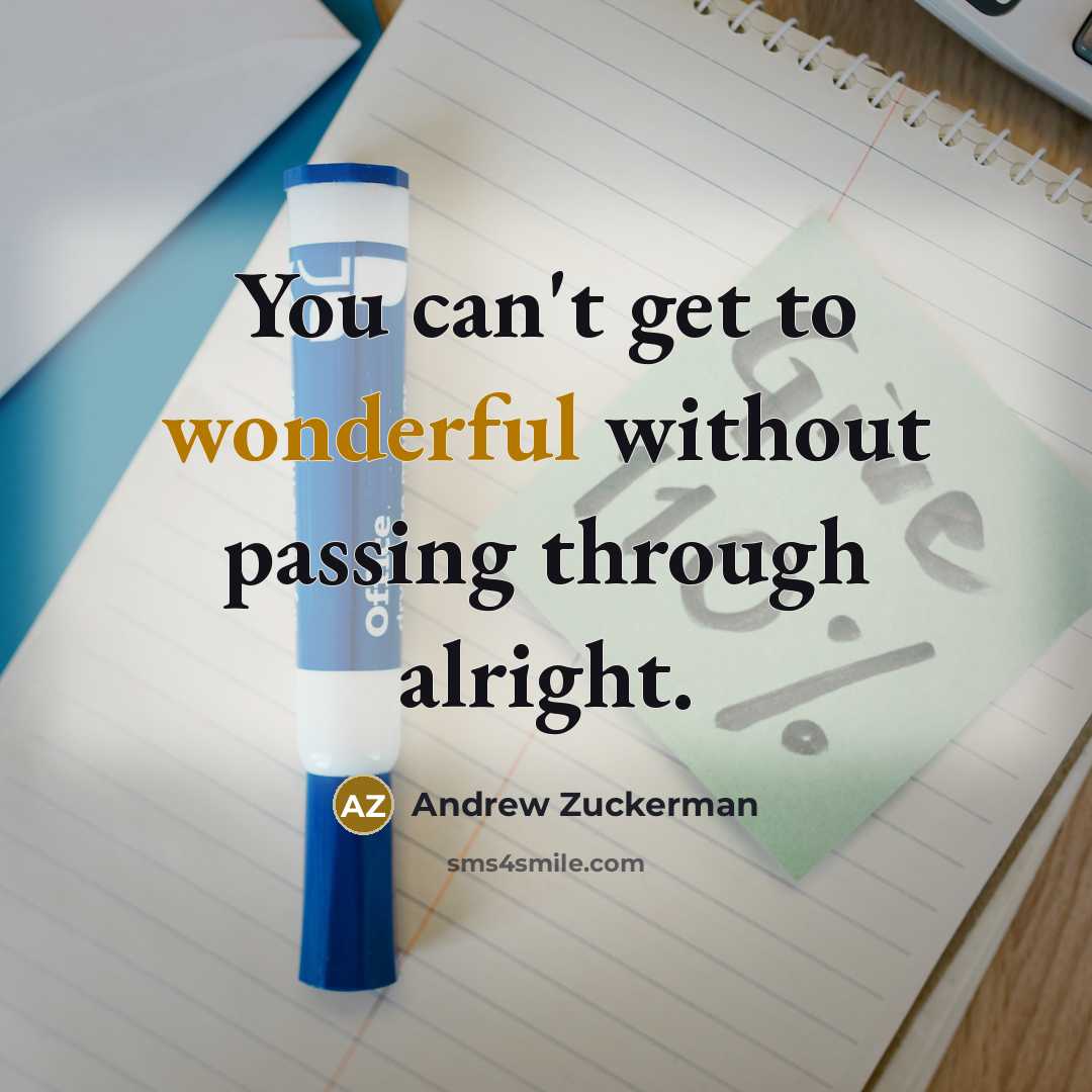 “You can't get to wonderful without passing through alright.…” quote by Andrew Zuckerman