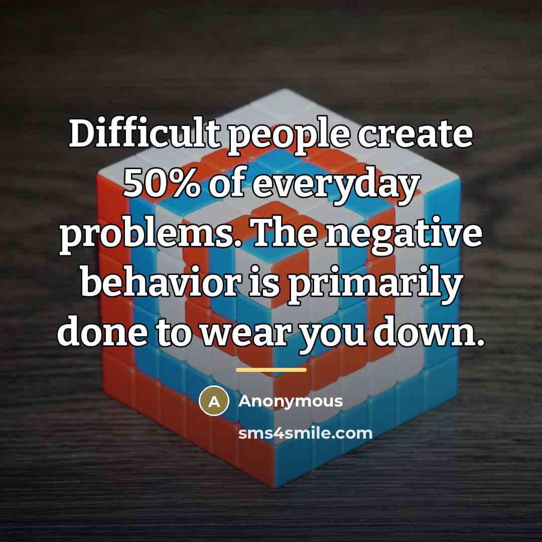 “Difficult people create 50% of everyday problems. The negative behavior…” quote by Anonymous