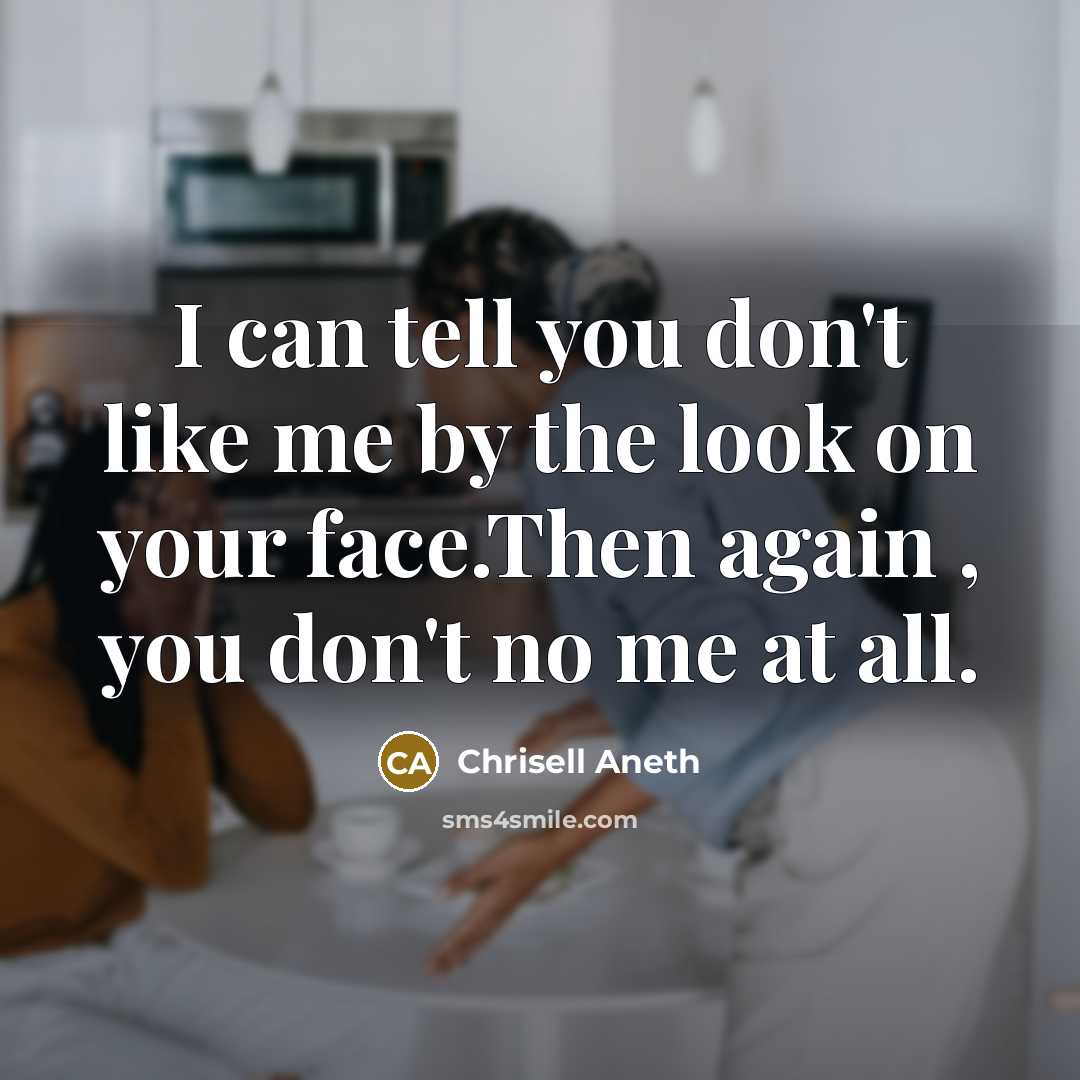 “I can tell you don't like me by the look…” quote by Chrisell Aneth