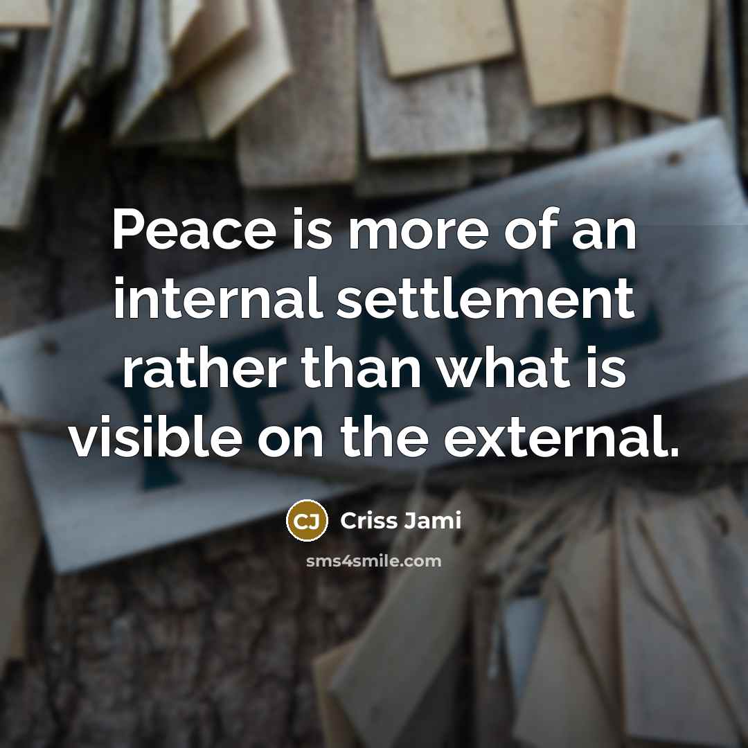 “Peace is more of an internal settlement rather than what…” quote by Criss Jami