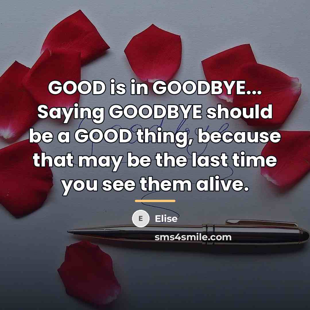 “GOOD is in GOODBYE... Saying GOODBYE should be a GOOD…” quote by Elise
