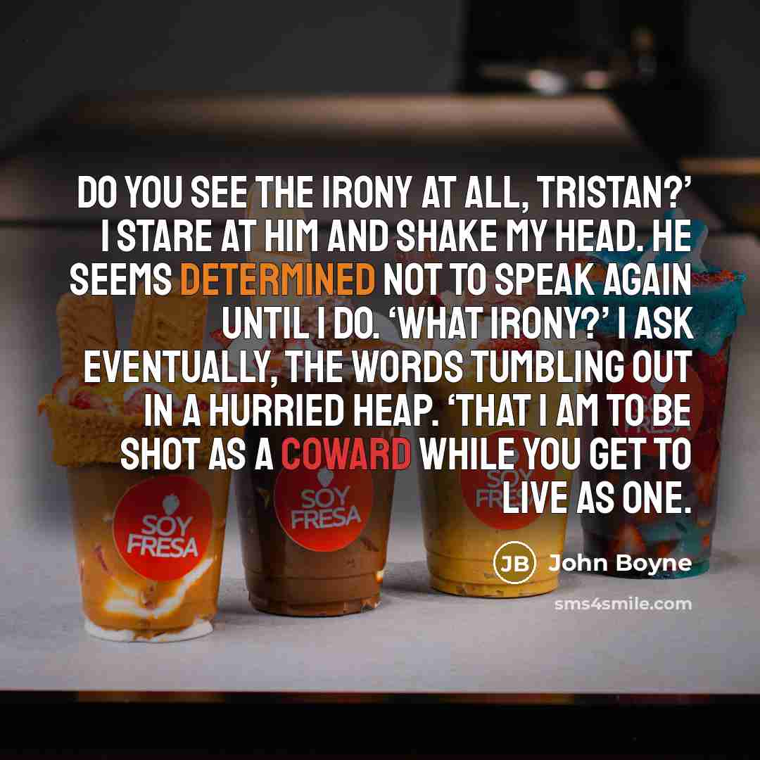 “Do you see the irony at all, Tristan?’ I stare…” quote by John Boyne