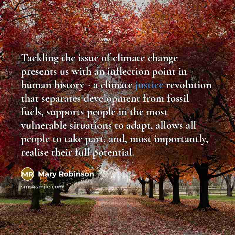 “Tackling the issue of climate change presents us with an…” quote by Mary Robinson