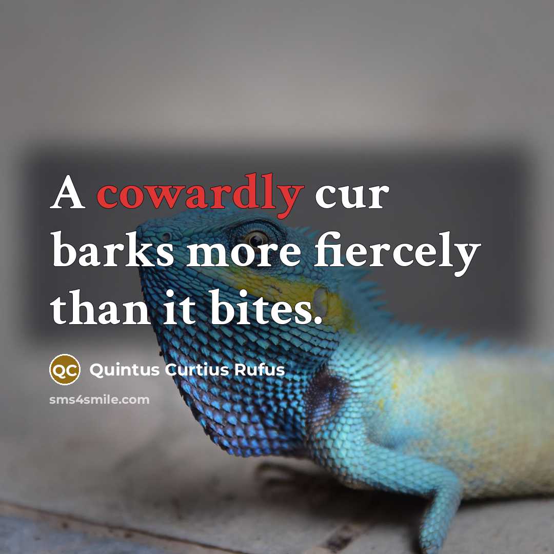 “A cowardly cur barks more fiercely than it bites.” quote by Quintus Curtius Rufus