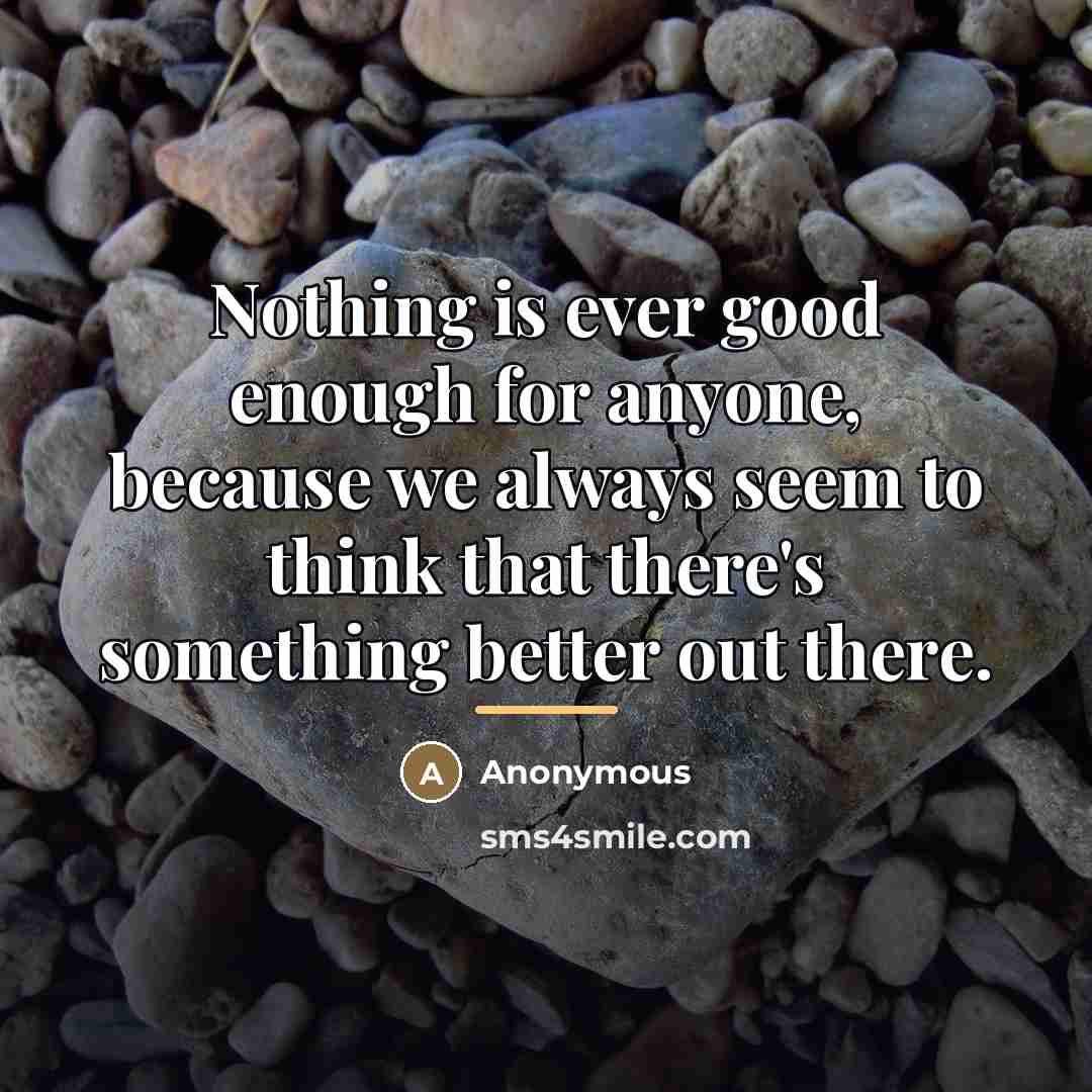 “Nothing is ever good enough for anyone, because we always…” quote by Anonymous