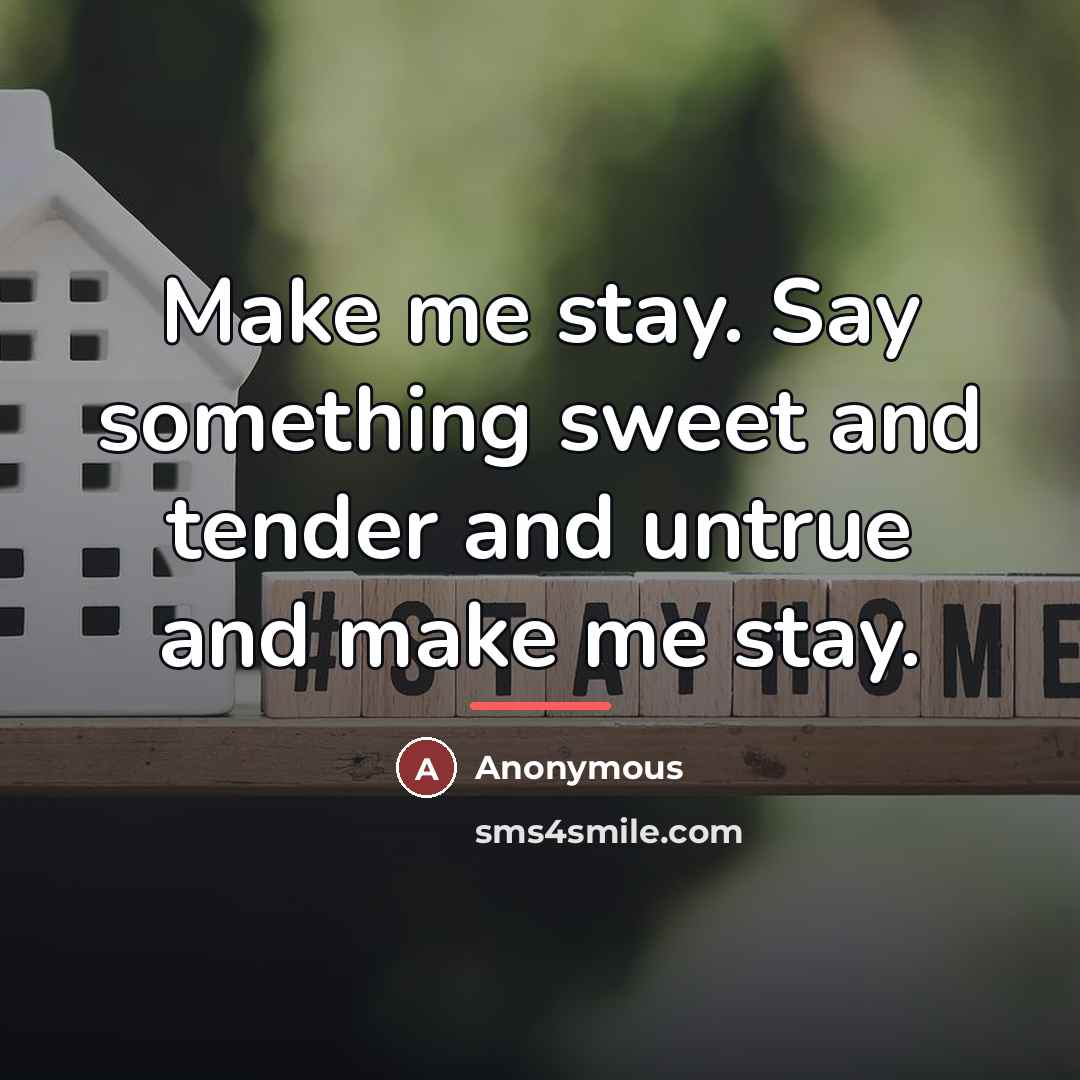 “Make me stay. Say something sweet and tender and untrue…” quote by Anonymous