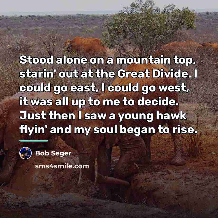 “Stood alone on a mountain top, starin' out at the…” quote by Bob Seger