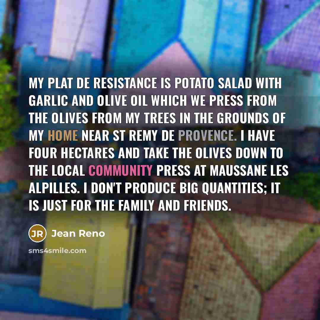 “My plat de resistance is potato salad with garlic and…” quote by Jean Reno