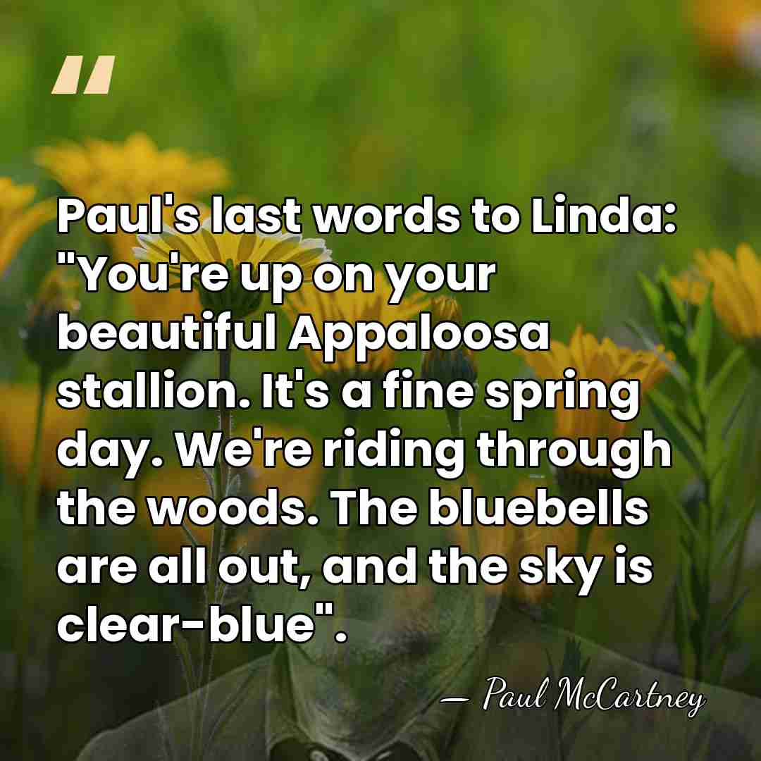 Paul's last words to Linda: "You're up on your beautiful Appaloosa stallion.&hellip; - Paul McCartney