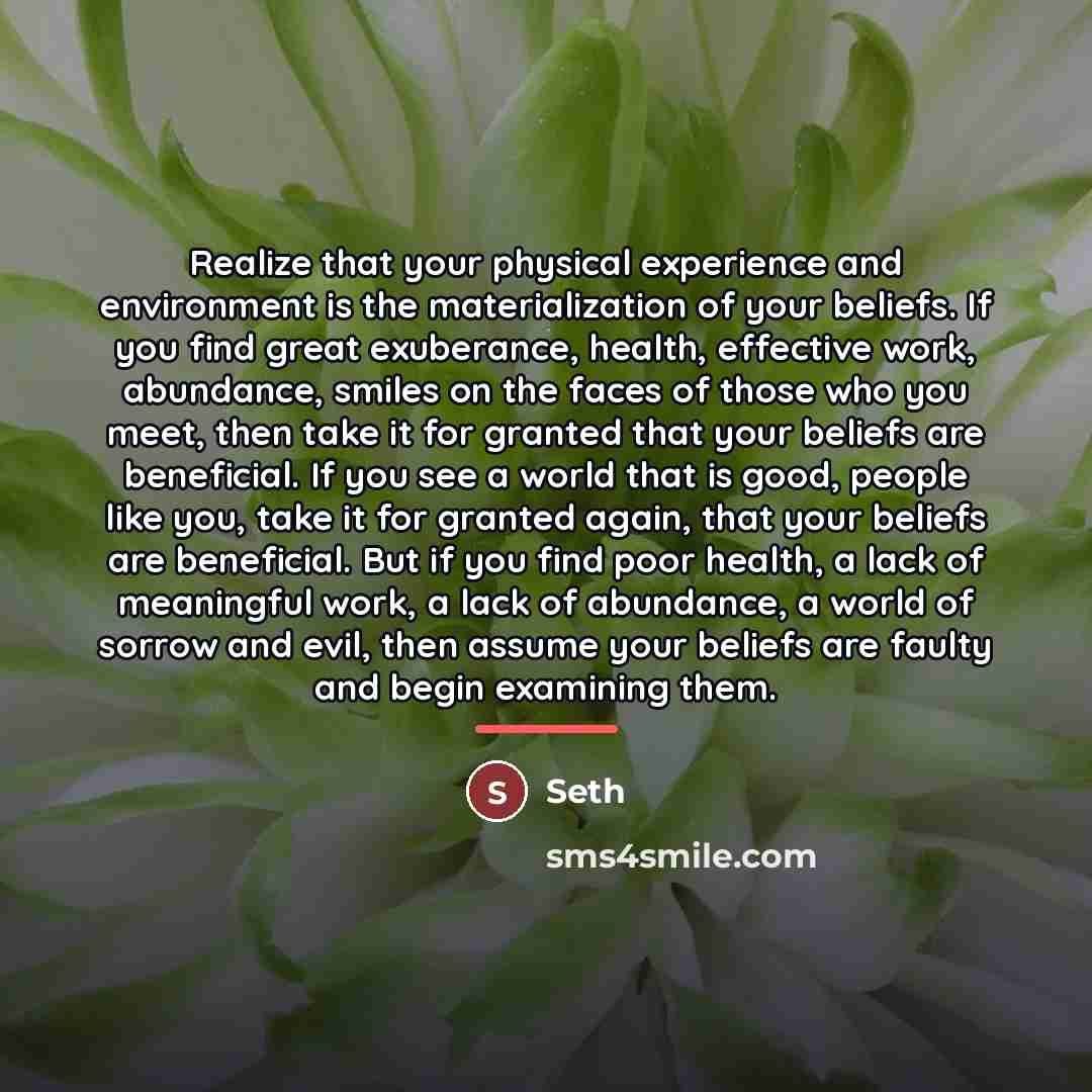“Realize that your physical experience and environment is the materialization…” quote by Seth