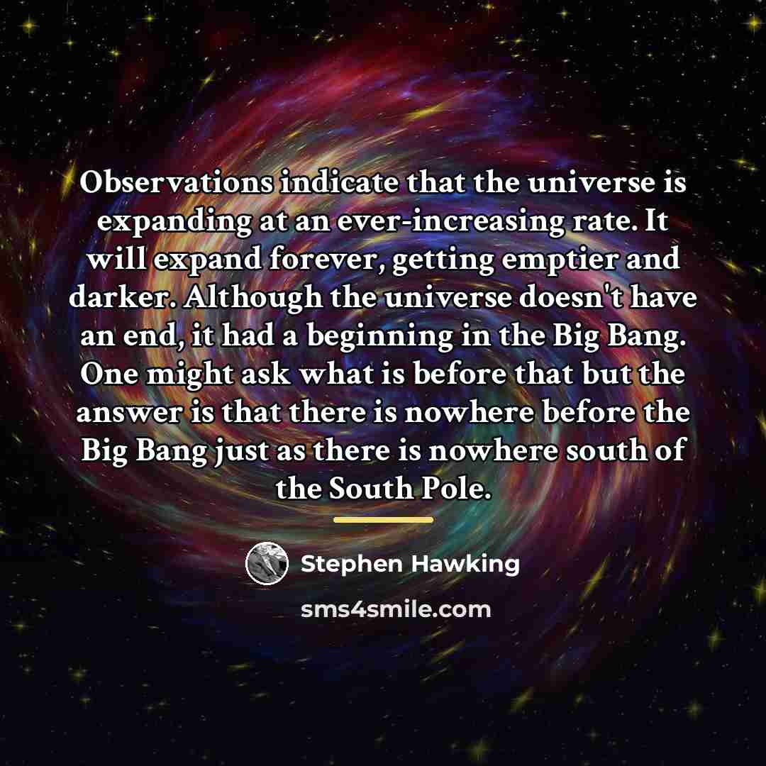 “Observations indicate that the universe is expanding at an ever-increasing…” quote by Stephen Hawking
