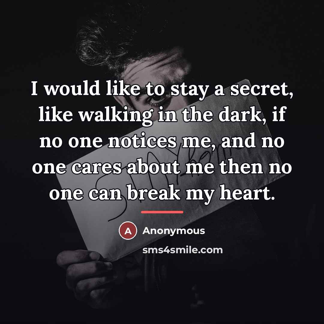 “I would like to stay a secret, like walking in…” quote by Anonymous