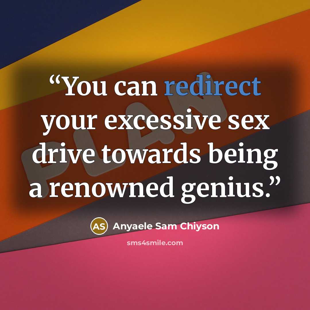 “You can redirect your excessive sex drive towards being a renowned genius.” quote by Anyaele Sam Chiyson
