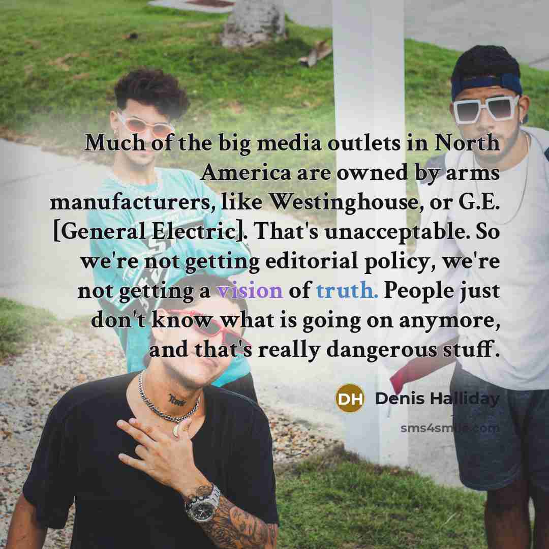 “Much of the big media outlets in North America are…” quote by Denis Halliday