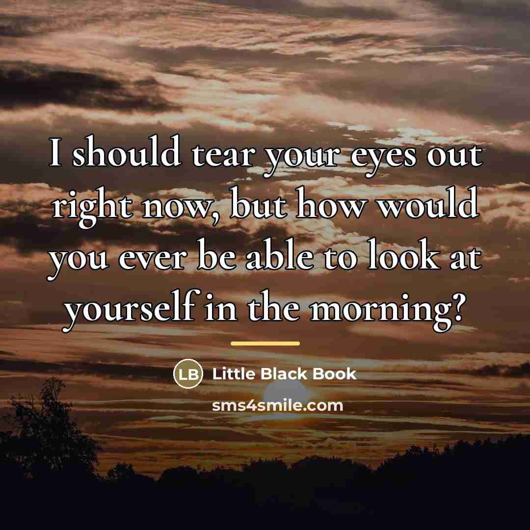 “I should tear your eyes out right now, but how…” quote by Little Black Book