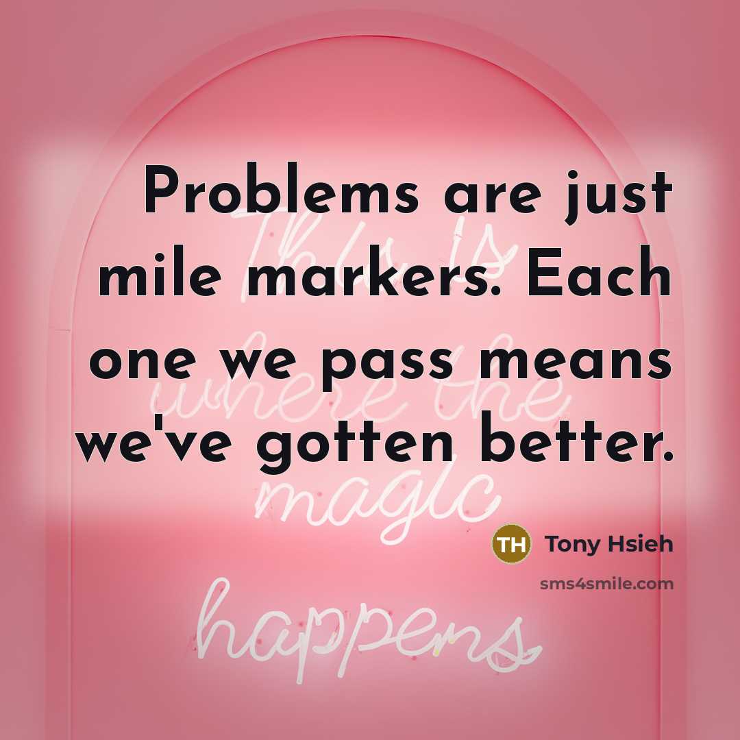 “Problems are just mile markers. Each one we pass means…” quote by Tony Hsieh