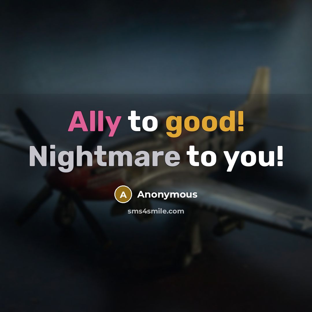 “Ally to good! Nightmare to you!” quote by Anonymous