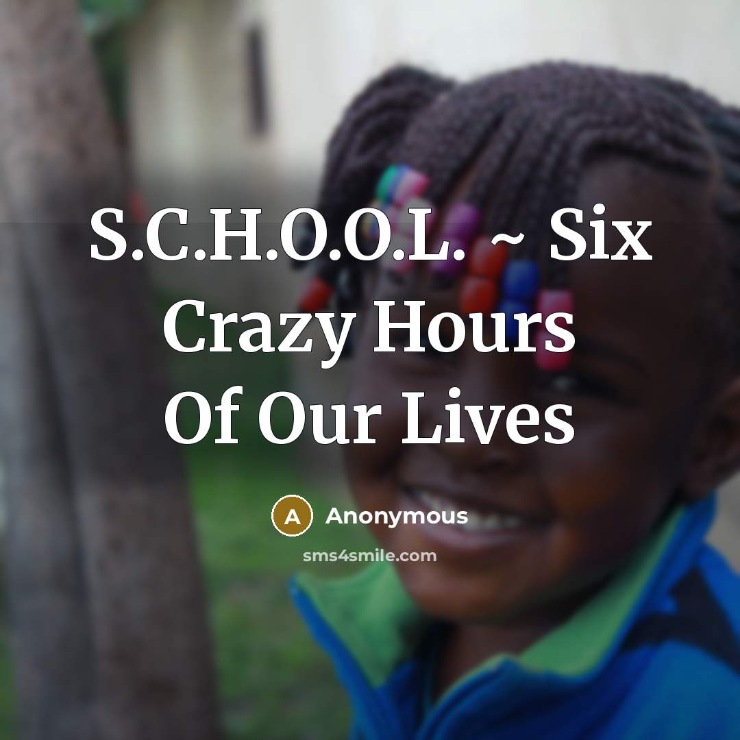 “S.C.H.O.O.L. ~ Six Crazy Hours Of Our Lives…” quote by Anonymous