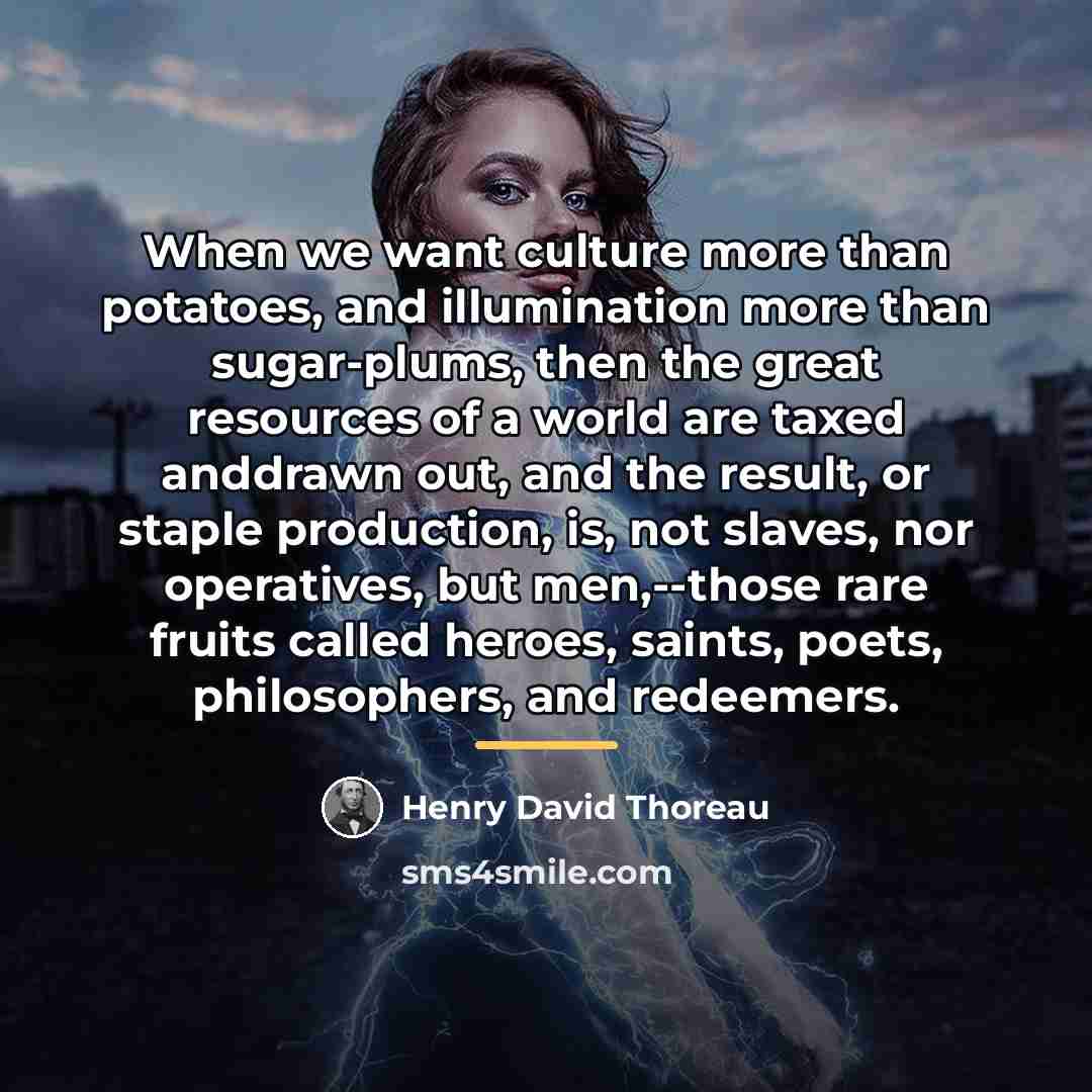 “When we want culture more than potatoes, and illumination more…” quote by Henry David Thoreau