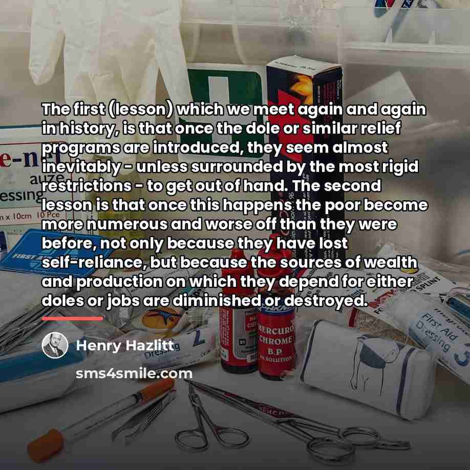 “The first (lesson) which we meet again and again in…” quote by Henry Hazlitt