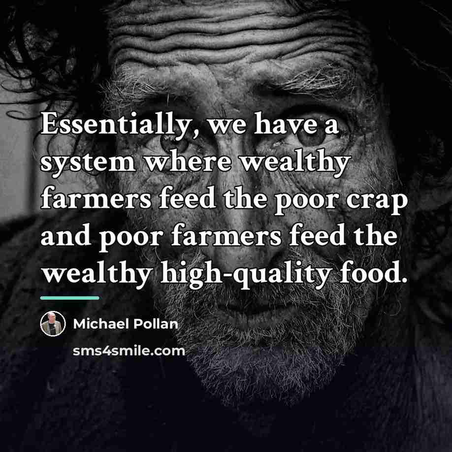 “Essentially, we have a system where wealthy farmers feed the…” quote by Michael Pollan