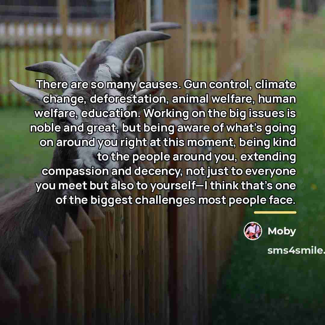 “There are so many causes. Gun control, climate change, deforestation,…” quote by Moby