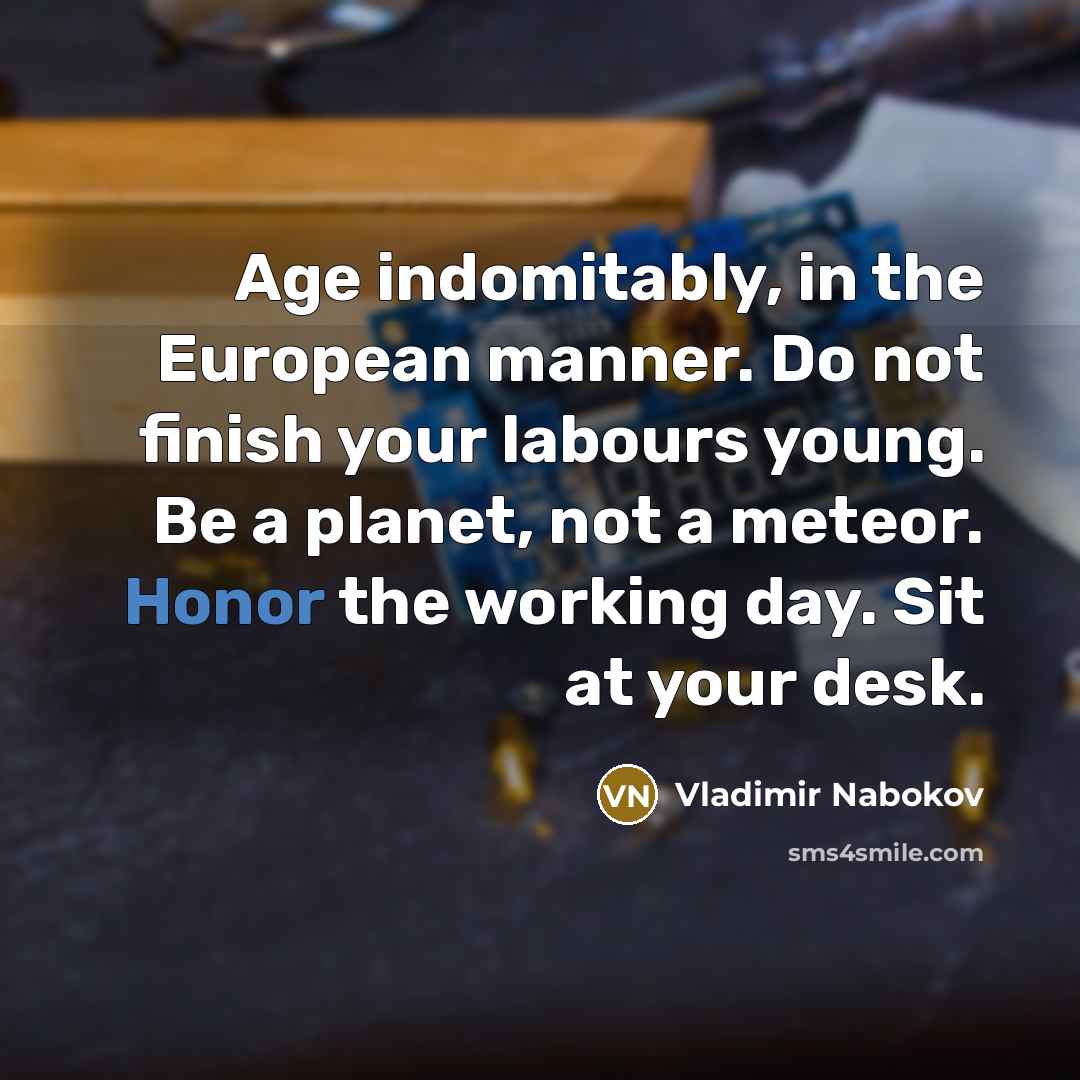 “Age indomitably, in the European manner. Do not finish your…” quote by Vladimir Nabokov