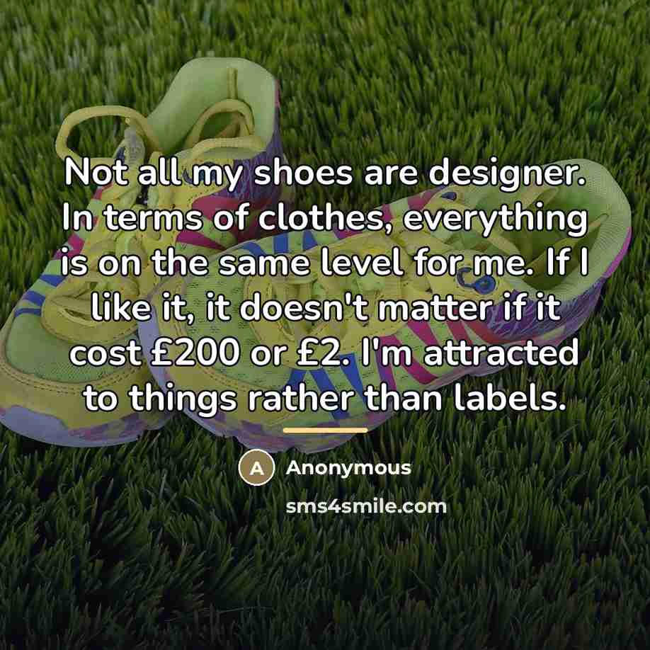 “Not all my shoes are designer. In terms of clothes,…” quote by Anonymous