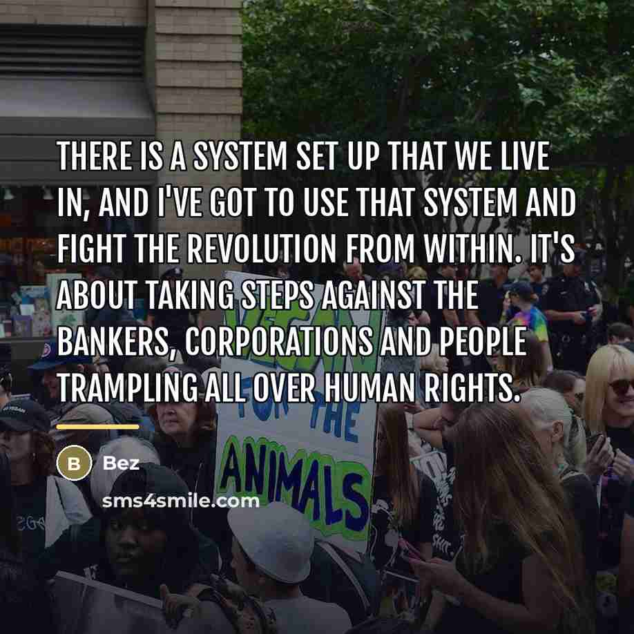 “There is a system set up that we live in,…” quote by Bez