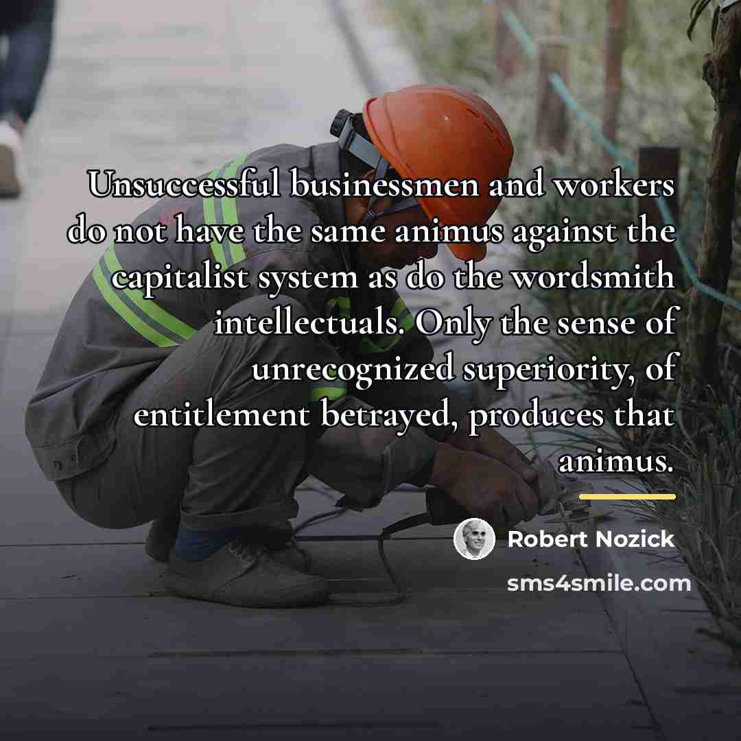 “Unsuccessful businessmen and workers do not have the same animus…” quote by Robert Nozick
