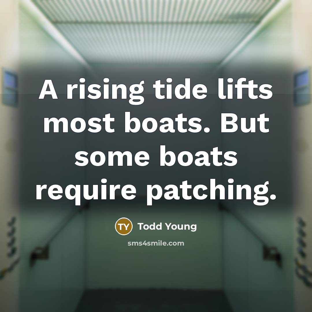 “A rising tide lifts most boats. But some boats require patching.” quote by Todd Young