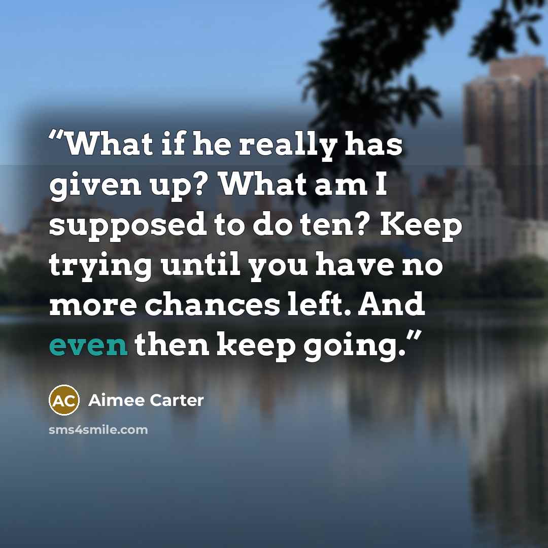 “What if he really has given up? What am I supposed to do ten? Keep trying until you have no more chances left. And even then keep going.” quote by Aimee Carter