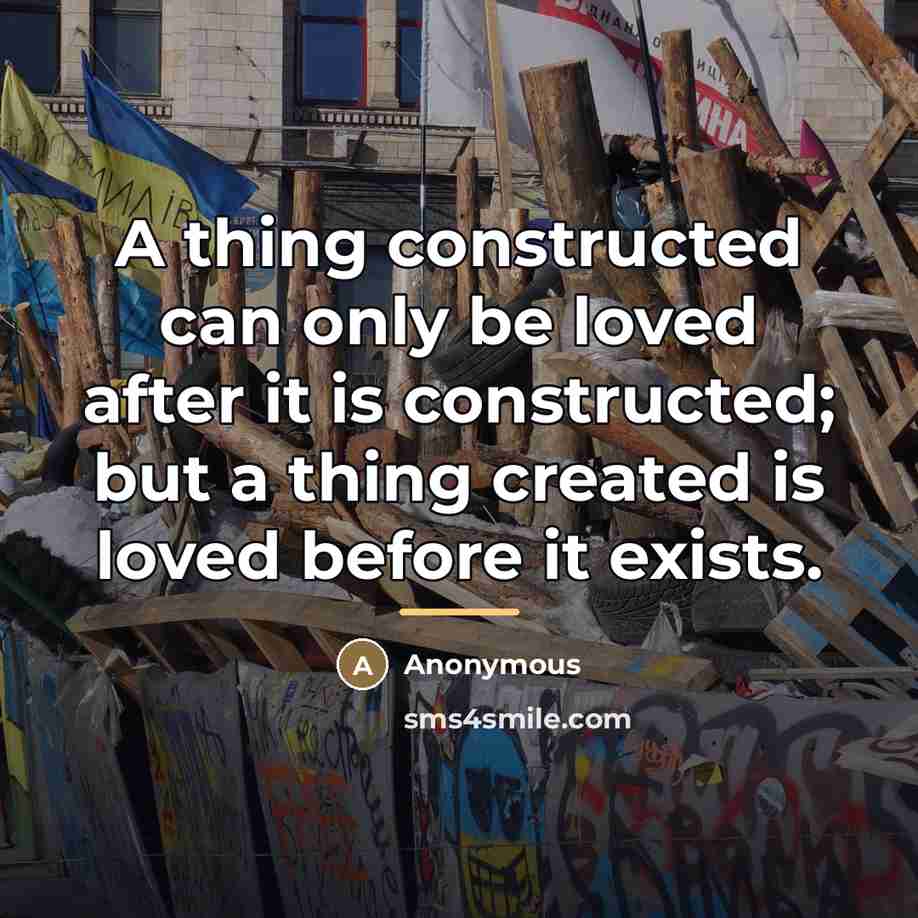 “A thing constructed can only be loved after it is…” quote by Anonymous
