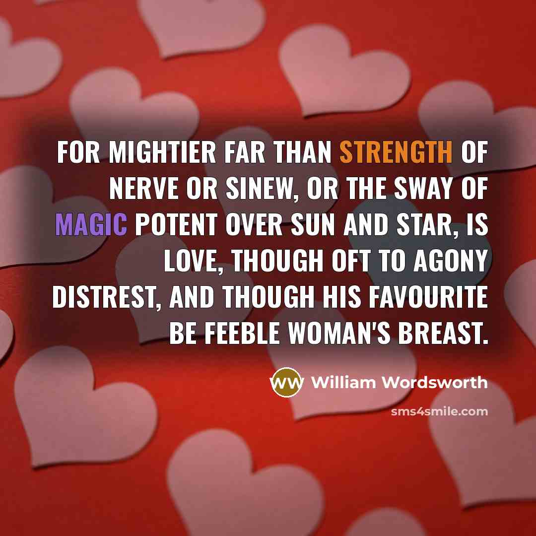 “For mightier far Than strength of nerve or sinew, or…” quote by William Wordsworth