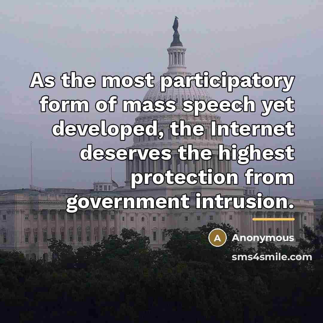 “As the most participatory form of mass speech yet developed,…” quote by Anonymous