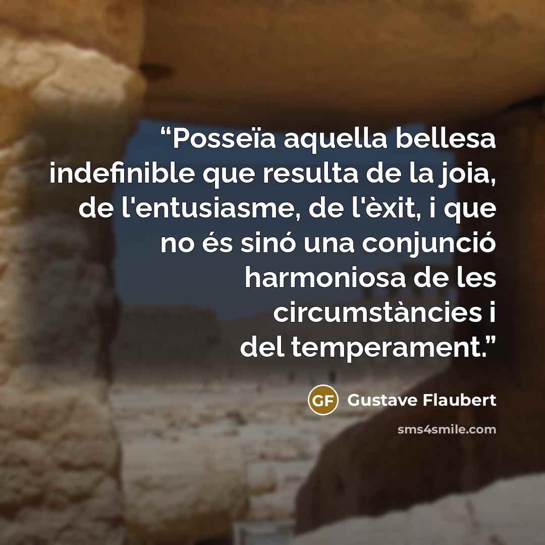 “Posseïa aquella bellesa indefinible que resulta de la joia, de l'entusiasme, de l'èxit, i que no és sinó una conjunció harmoniosa de les circumstàncies i del temperament.” quote by Gustave Flaubert